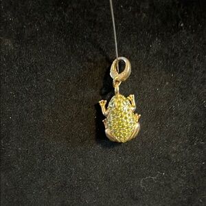 Gold Frog Pendant with Green Crystals
